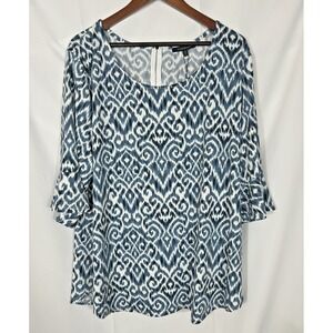 Ellen Weaver Womens Liquid Knit Top Size 3X Blue Boho‎ Coastal Stretch Sleeves